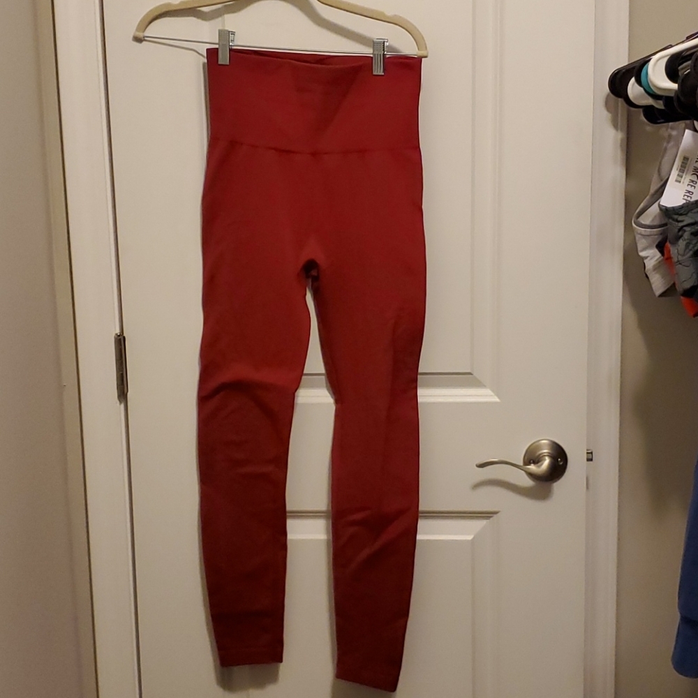 Red High Waisted Fleece Lined Leggings